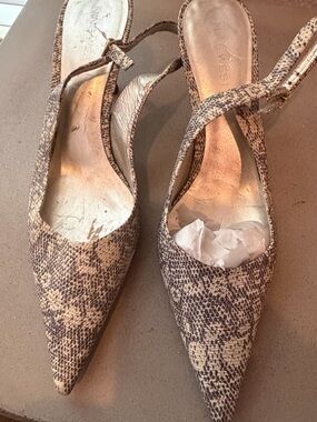 Nine West Beige and Brown Snake-Print Slingback Mules